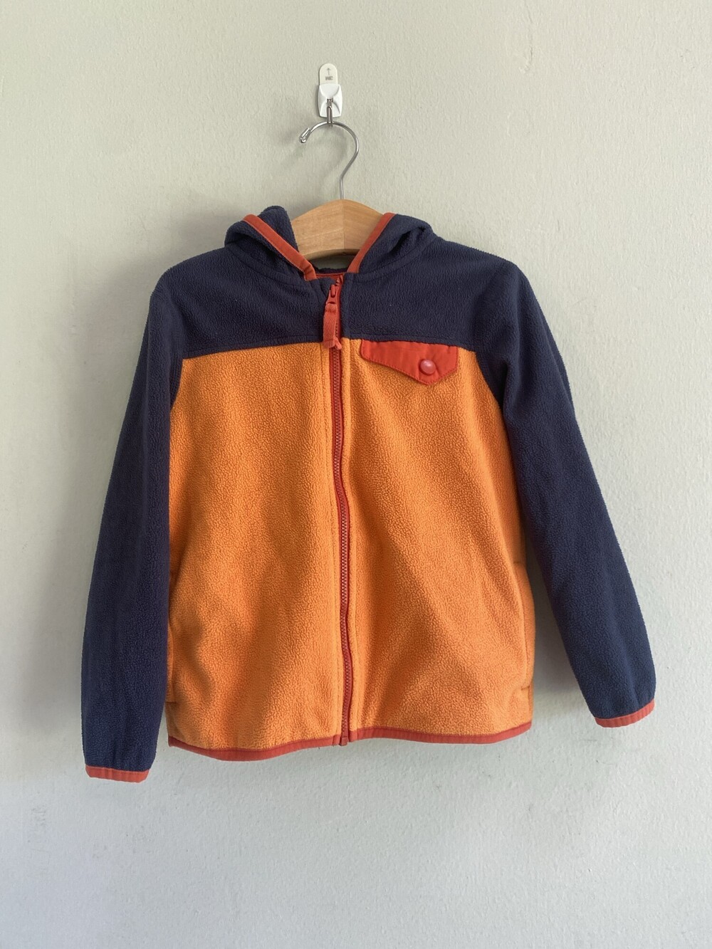 Outdoor Kids Orange Navy Full Zip Hooded Fleece Jacket 4T